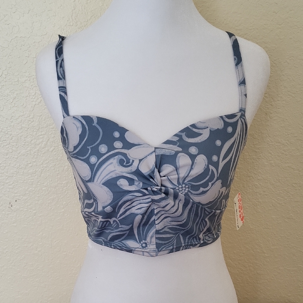 Free PEOPLE MOVEMENT " Double Take"Floral Blue Women's Athletic Top/Bra